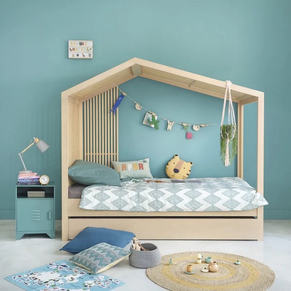 Lit Cabane Enfant Avec Barrière Vert 90x190 cm - Mon Corner Maison