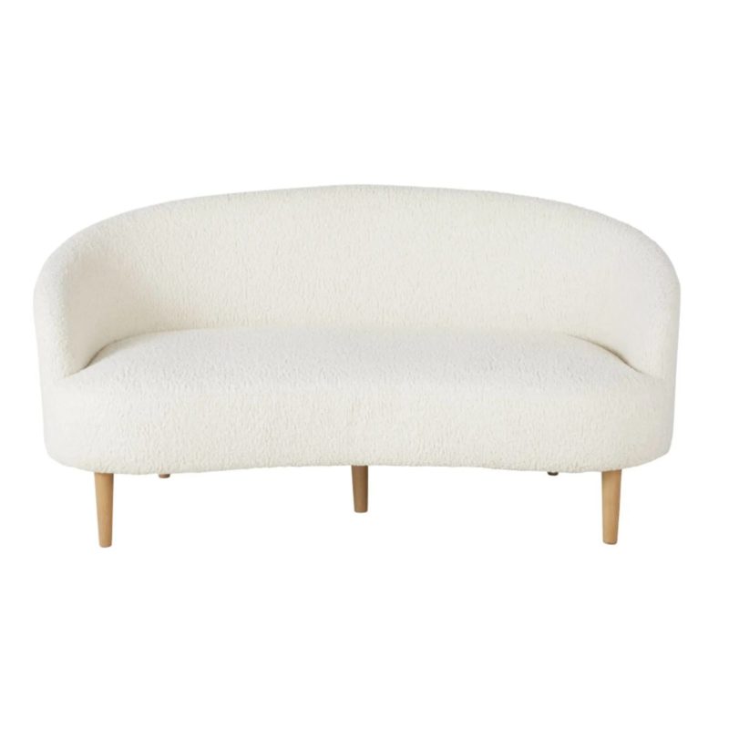 Canapé 2 Places Velours Chenille Beige - Accoudoirs Courbes, Coussins Amovibles, Dimensions 220x77x81 Cm