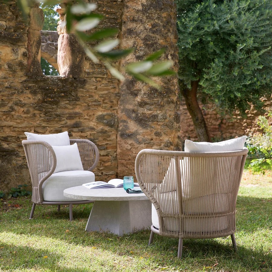 Fauteuil de jardin enfant en résine rose et métal blanc Copacabana