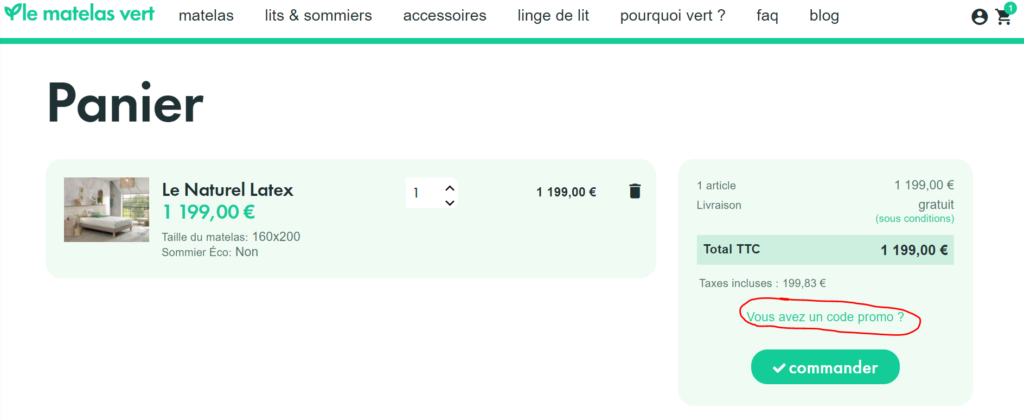 code promo le matelas vert