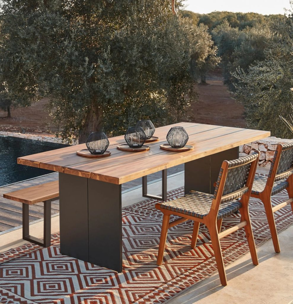 Table de jardin en bois d'acacia massif et acier 10 personnes