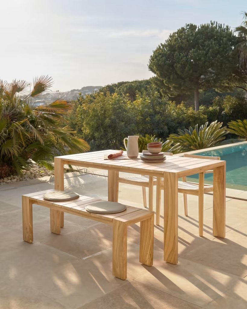 table-jardin-bois-banc