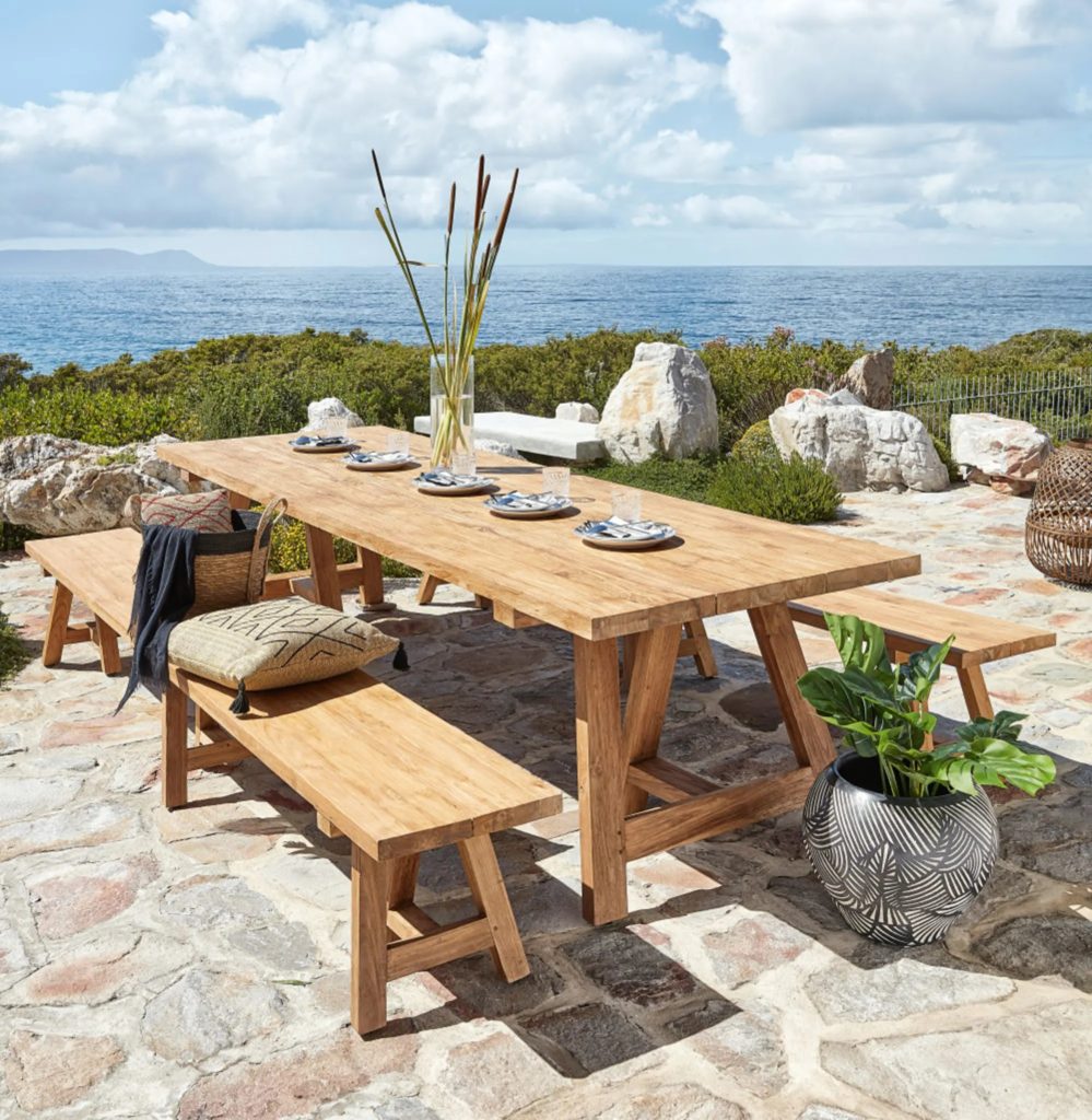 Table de jardin en teck recyclé 12/14 personnes