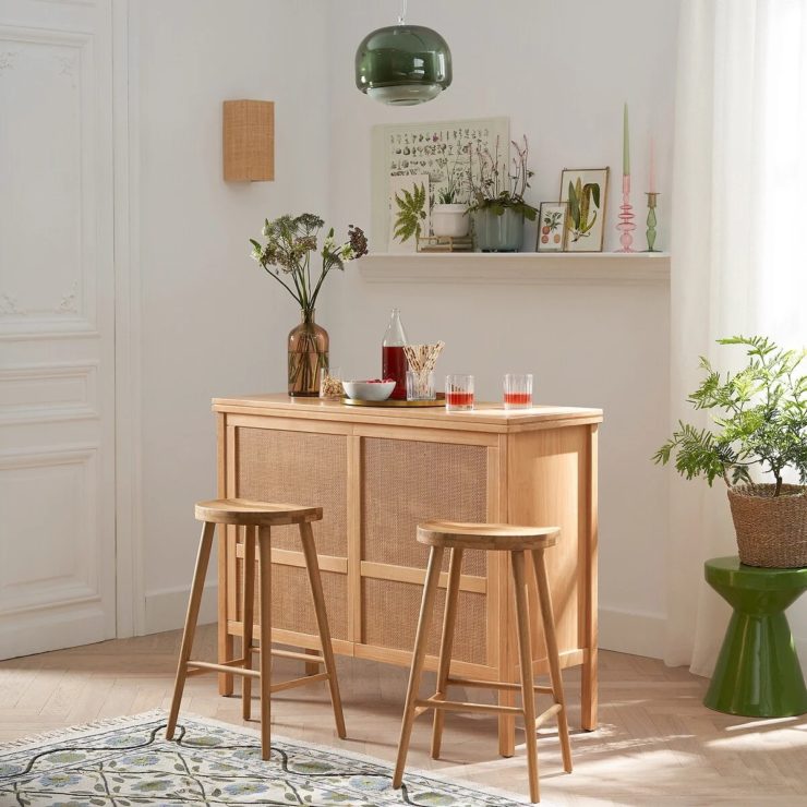 Tabouret de bar relevable noir et bois foncé VESPER