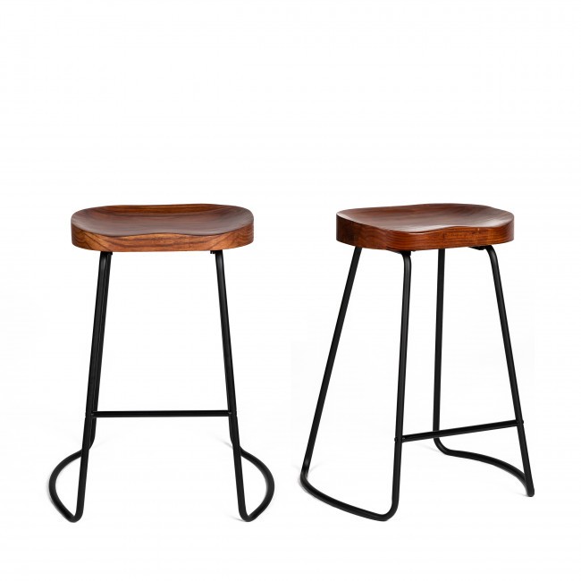 Lot de 2 tabourets de bar bois massif et métal 65cm