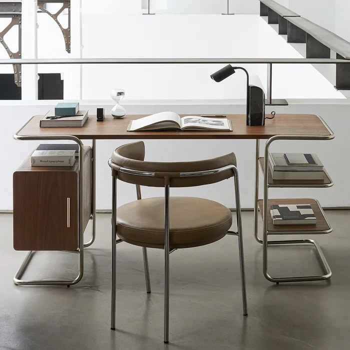Bureau-bibliothèque chêne et métal, Hiba