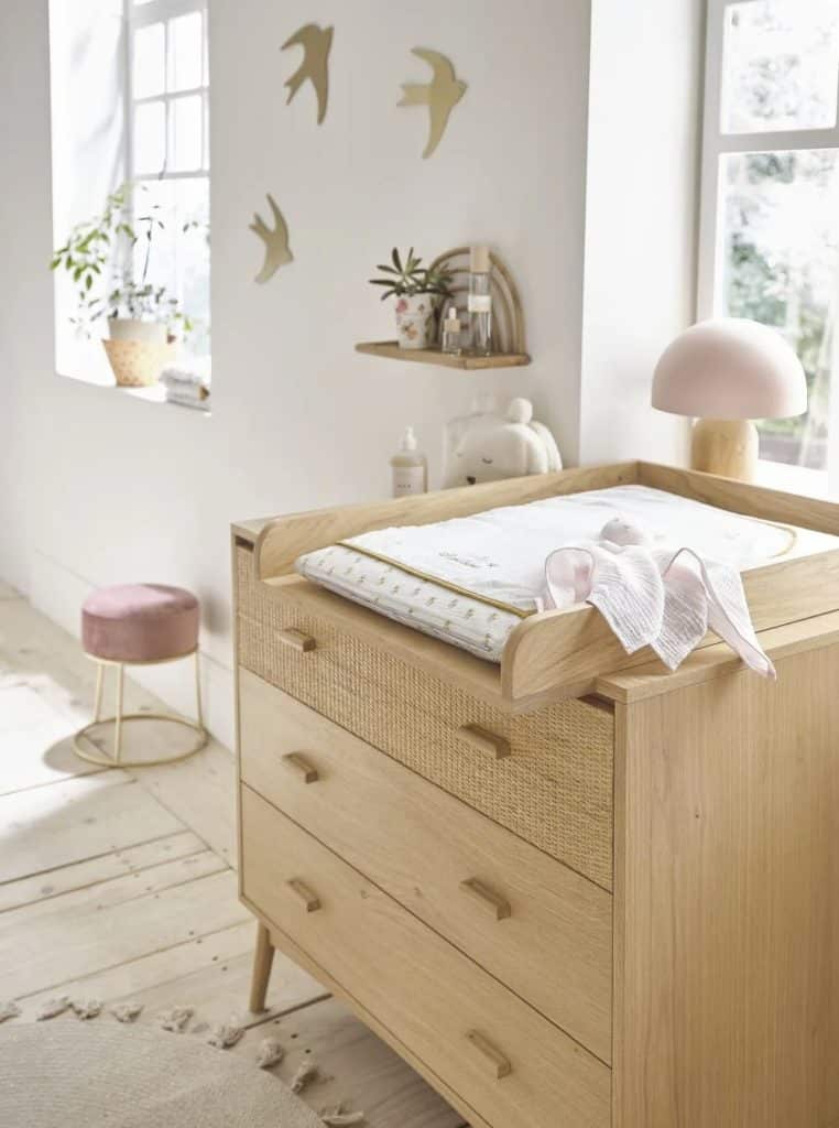 Commode chambre enfant en bois avec table à langer amovible et 4 tiroirs