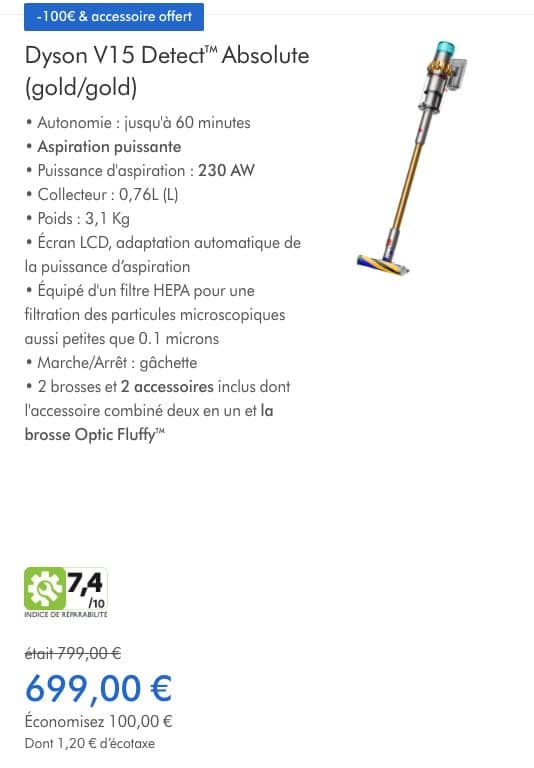 Dyson : Économisez 150€ sur l'aspirateur V15 Detect™ Absolute