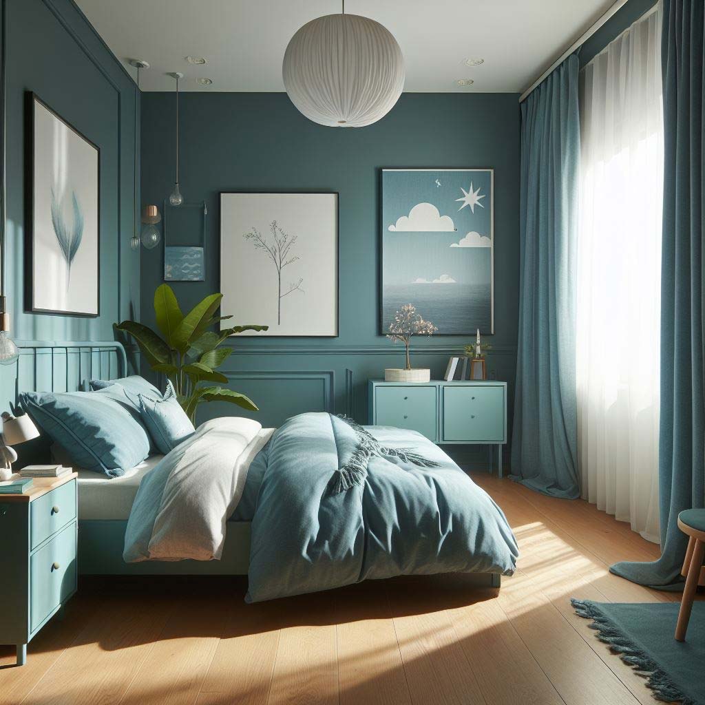 chambre ado fille bleu canard