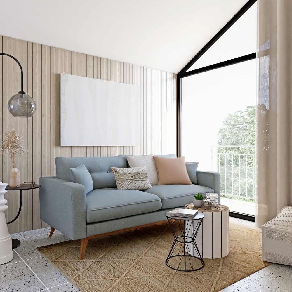 Canapé style scandinave 3/4 places bleu glacier
