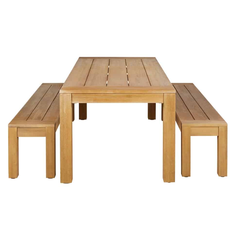 Ensemble table de jardin et 2 bancs en bois d'acacia