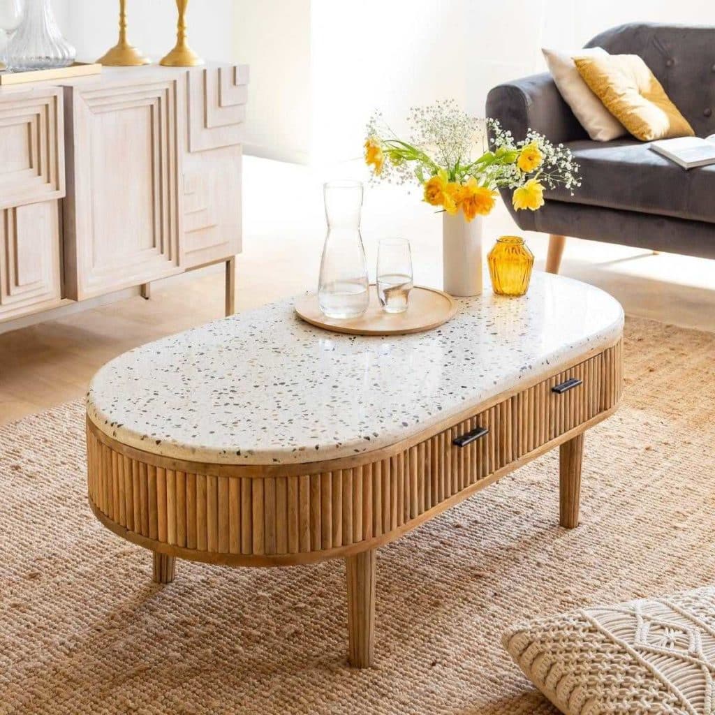 Table basse en terrazzo et bois de manguier AMBRINE