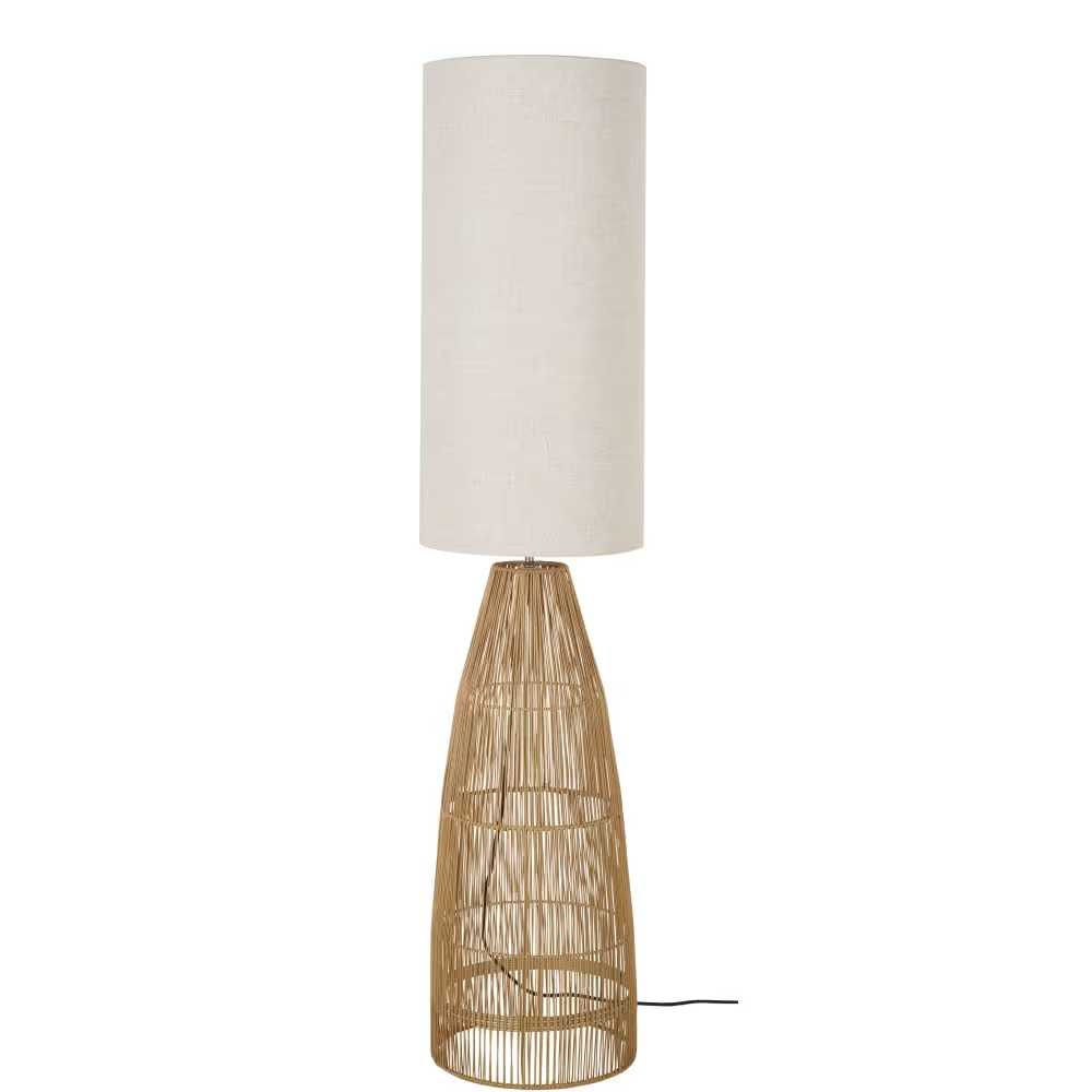 Lampadaire en tiges de rotin et abat-jour en lin blanc H140