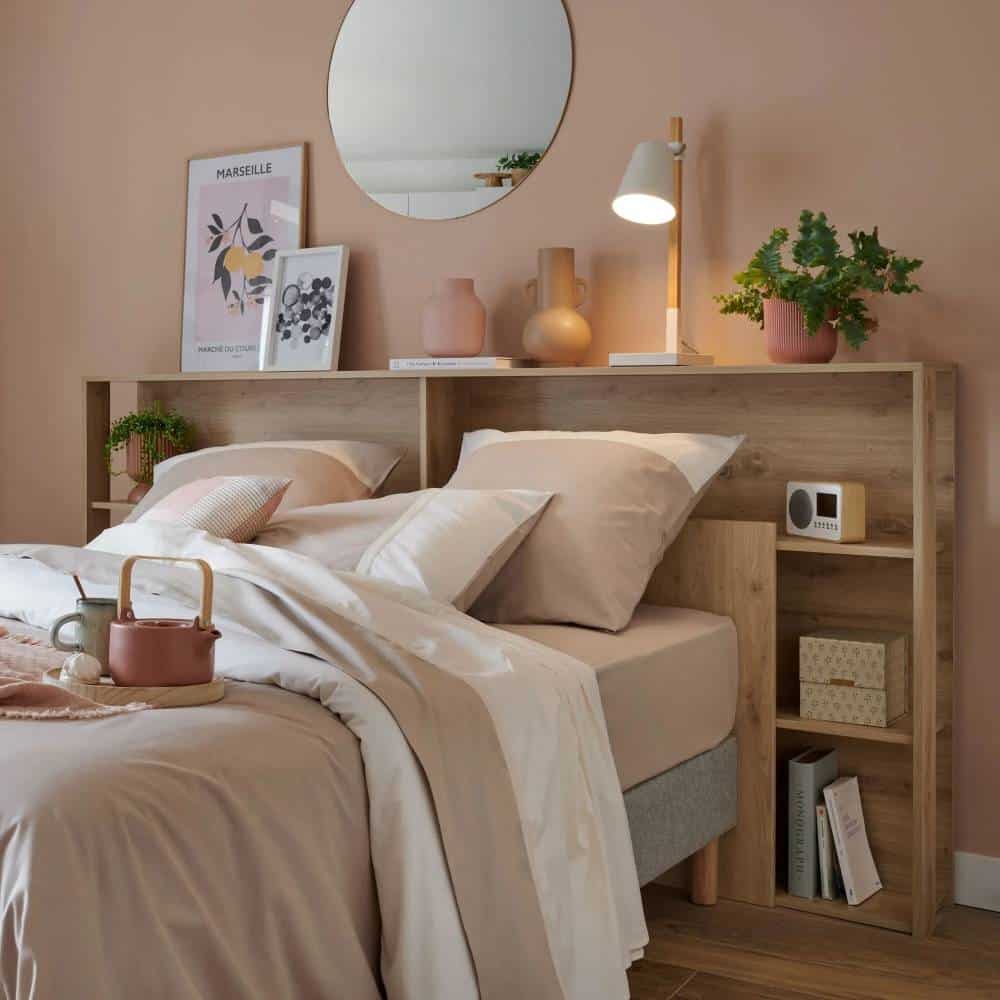 Tête de lit en bois Nature CAMIF avec nombreux rangements