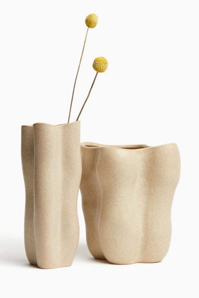 Vase haut en grès cérame beige ou blanc