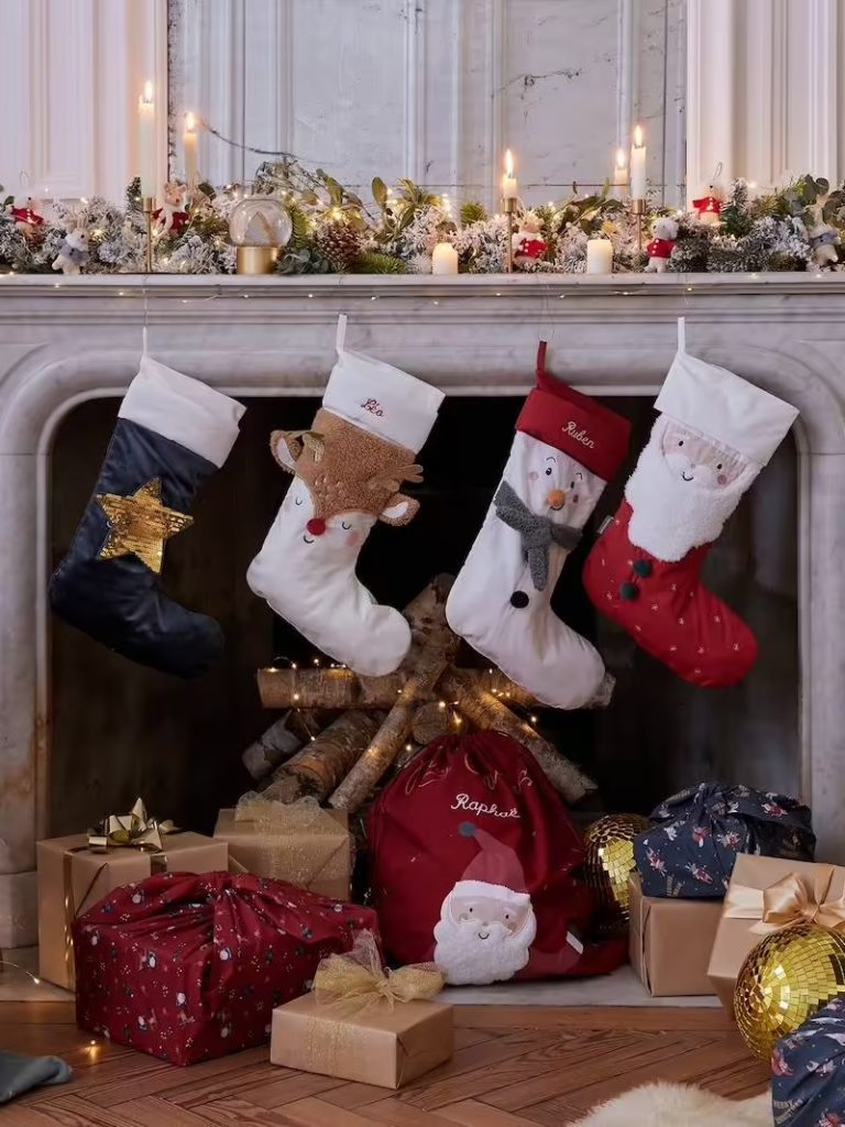 Chaussette de Noël velours souris et lapin - vert