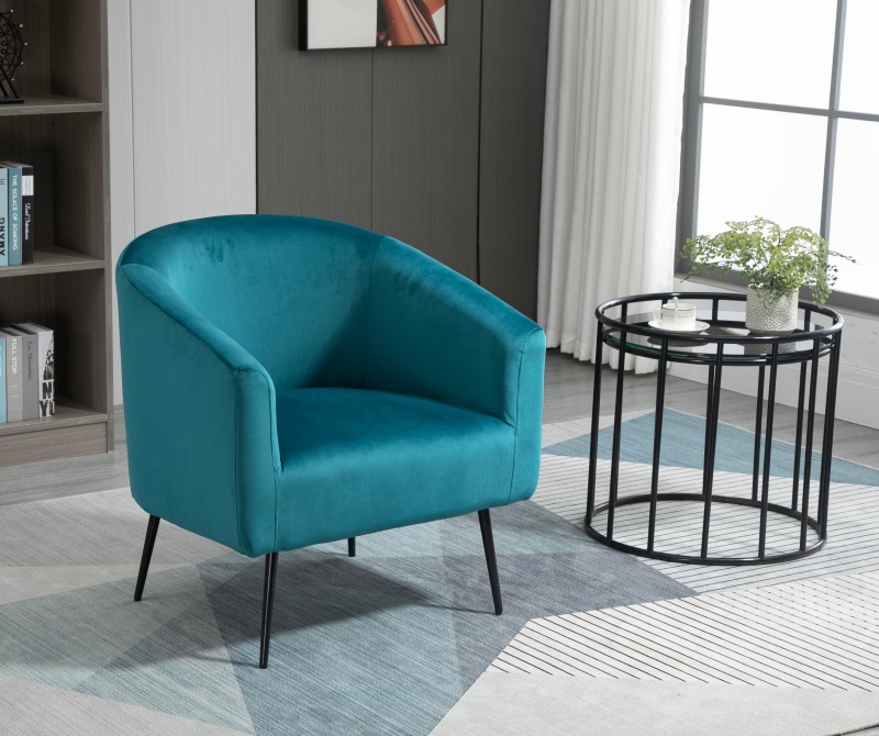 fauteuil-bleu-canard-metal-noir