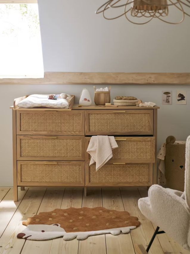Commode double cannage avec 6 tiroirs,