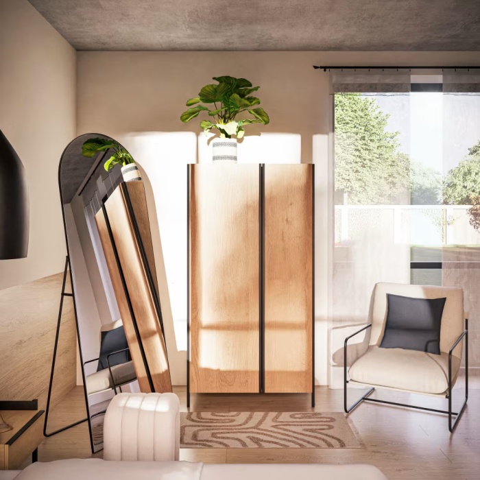 Grand miroir arche sur pied noir 80x200