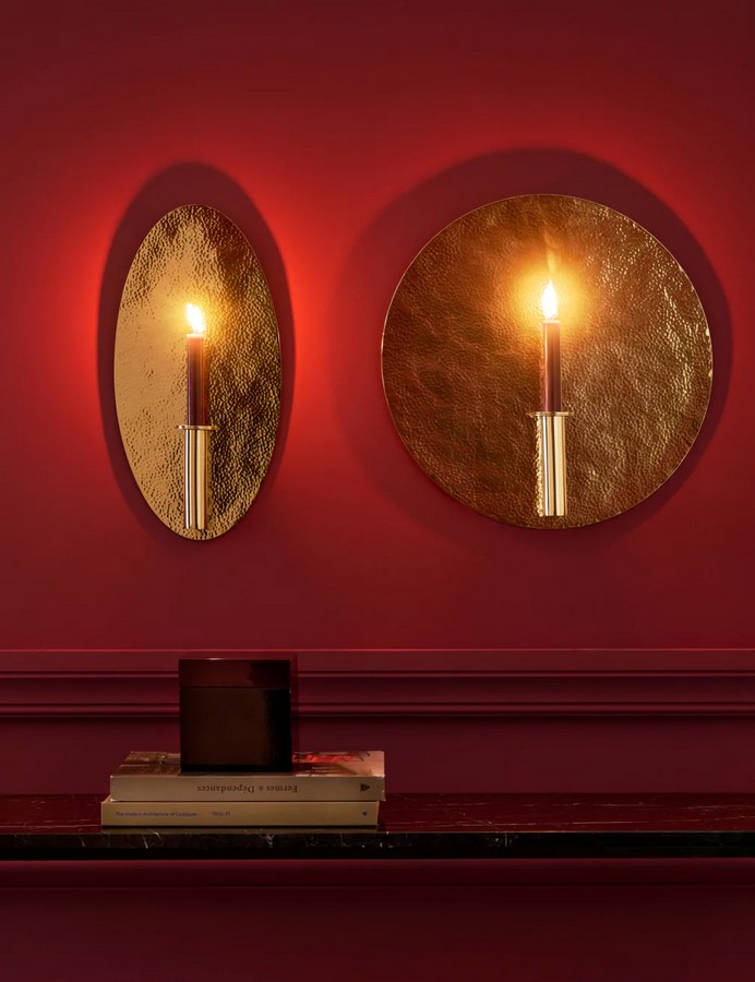 Bougeoir vase mural, rond, laiton, Lunou